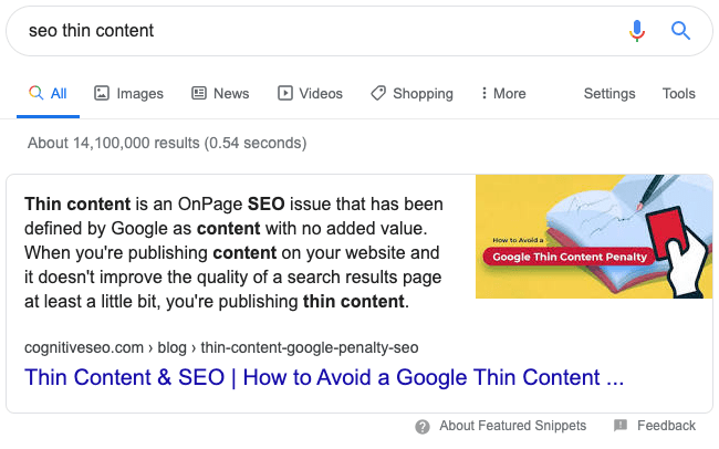 Google Featured Snippet as it appears after the Google Core Update 2020