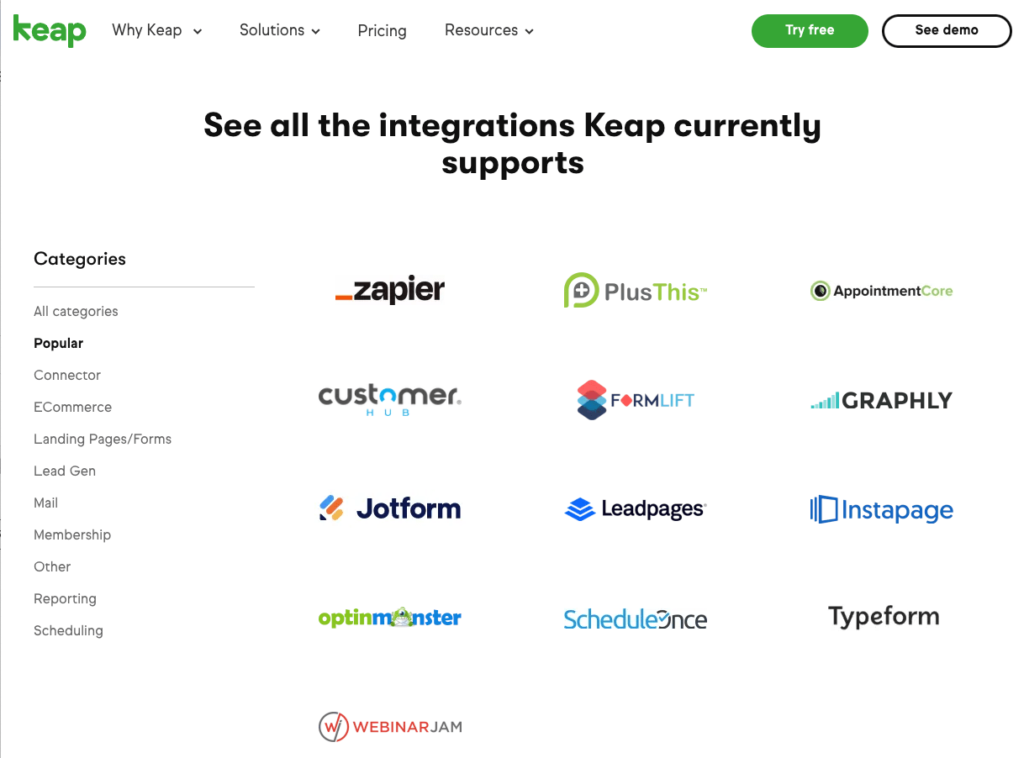 Keap CRM third party app integrations